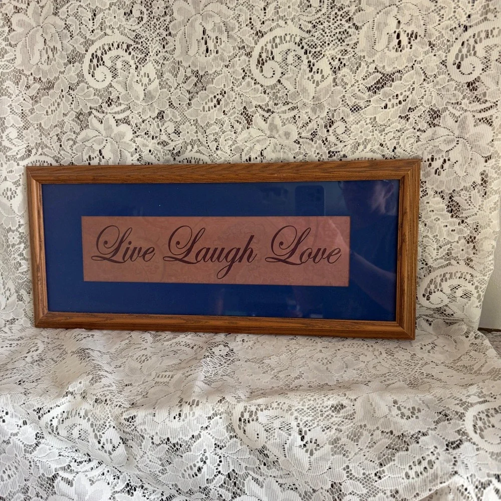 Live Laugh Love Framed Art Navy Blue Wood Frame Gallery Wall Home Decor